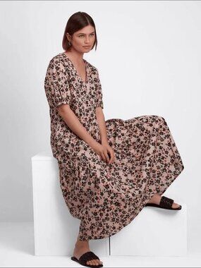 Johnny Was Calme Liya Tiered Floral Midi Dress Pale Orchid Floral
